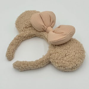 Sherpa Tan Disney ears, Disney Ears, Tan ears, Disney Holiday Headband, Mickey Minnie Mouse. So Minnie ears. Plush Disney Ears. image 3