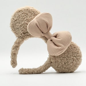 Sherpa Tan Disney ears, Disney Ears, Tan ears, Disney Holiday Headband, Mickey Minnie Mouse. So Minnie ears. Plush Disney Ears. image 1