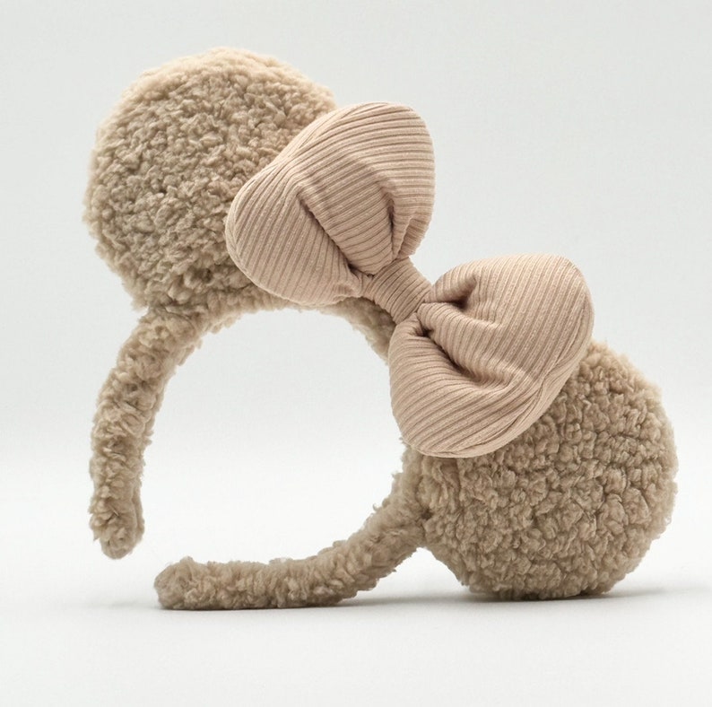 Sherpa Tan Disney ears, Disney Ears, Tan ears, Disney Holiday Headband, Mickey Minnie Mouse. So Minnie ears. Plush Disney Ears. image 1