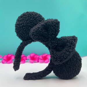 Schwarze Sherpa-Disney-Ohren, Disney-Ohren, Disney-Weihnachts-Stirnband, Mickey Minnie Mouse. Schwarze Minnie-Ohren. Plüschige Disney-Ohren.