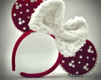 Velvet Red Minnie ears, Red Disney ears, Disney Holiday ears, Merry Christmas Disney Headbands, Disney Merry Christmas.