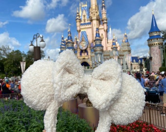 Sherpa Cream Disney ears, Disney Ears, Cream ears, Disney Holiday Headband, Mickey Minnie Mouse. Black Minnie ears. Plush Disney Ears.