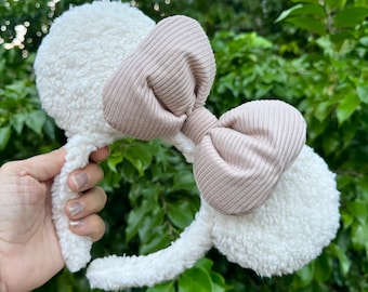 Sherpa Cream Disney ears, Disney Ears, Cream ears, Disney Holiday Headband, Mickey Minnie Mouse. Black Minnie ears. Plush Disney Ears.
