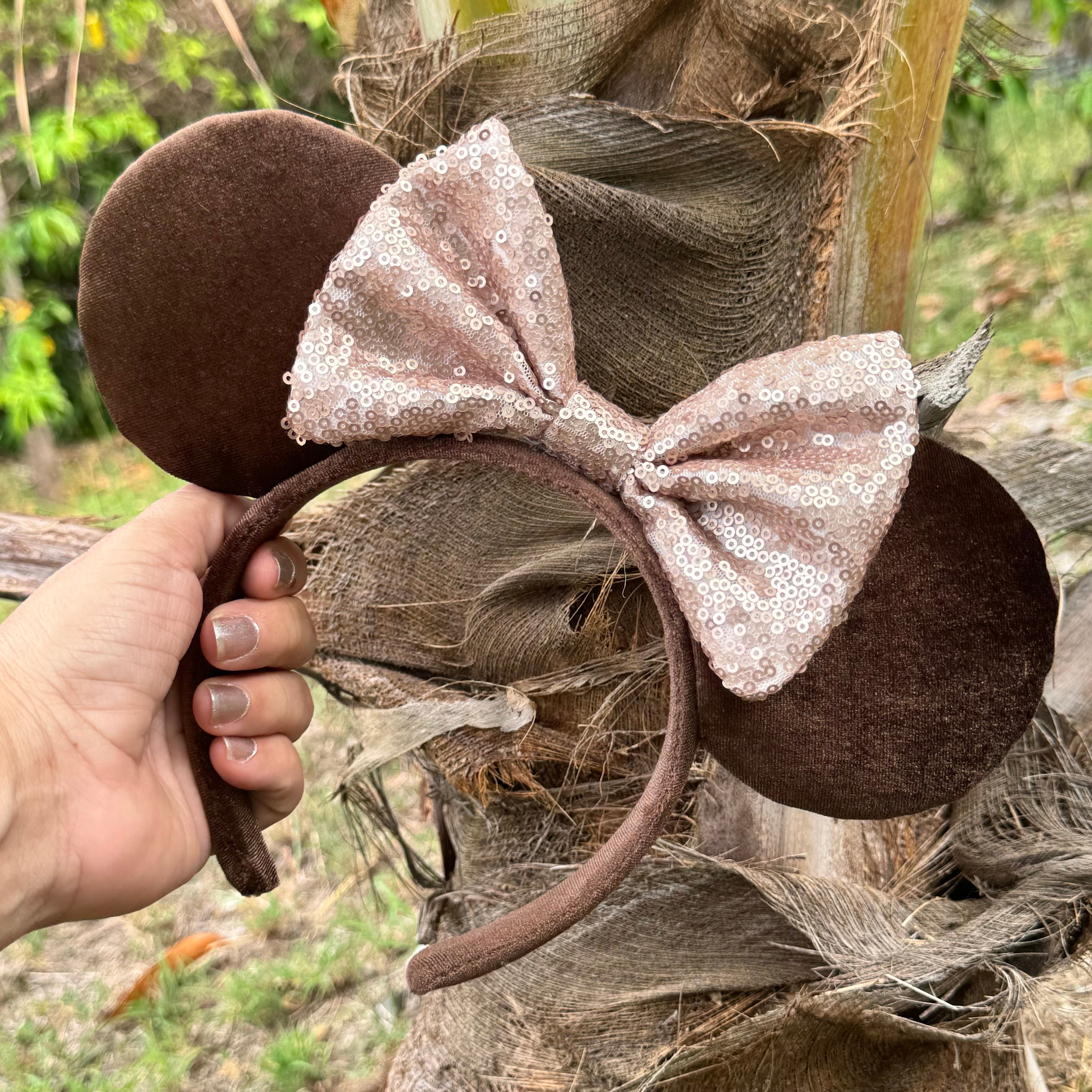 Brown Disney Ears, Brown Velvet Ears, Sequin Disney Ears 