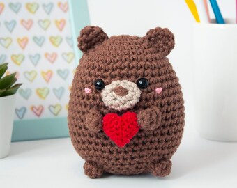 Bear with Heart Crocheted Plush | Amigurumi Bear Decoration | Valentine's Gift Teddy Bear Plushie | Choco Bear