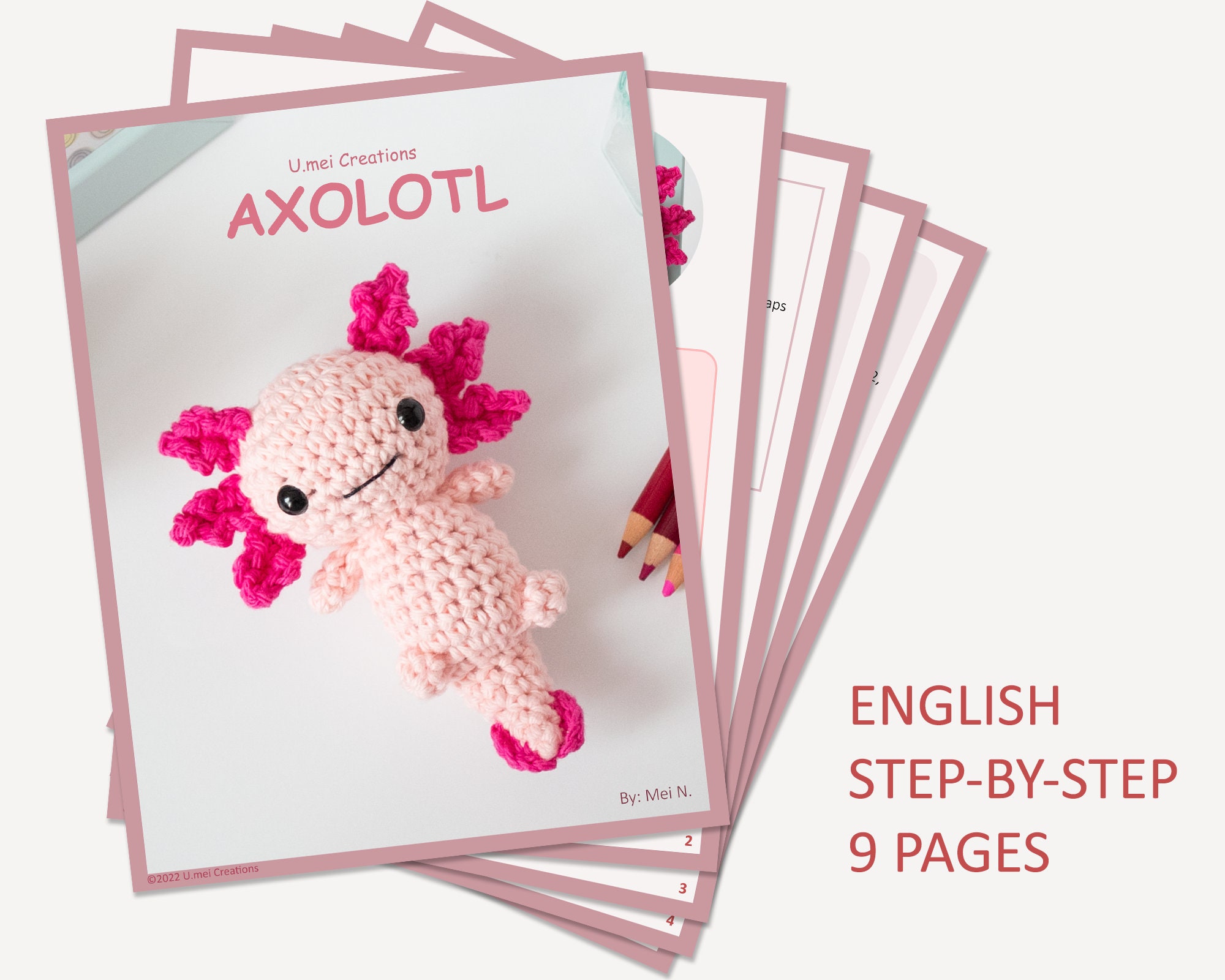 38 Crochet Kawaii Patterns with Keychains, Amigurumi, Hats, and Coasters 26 Crochet Pattern Axolotl Pink Axolotl Cute Axolotl Kawaii