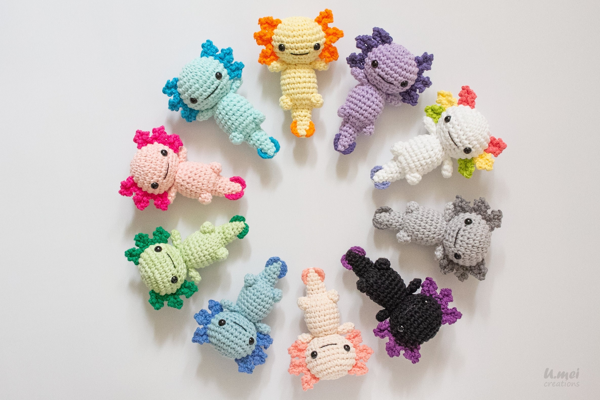 Axolotl Crocheted Plush | Rainbow Axolotl Amigurumi Decoration | Kawaii Axolotl Plushie - 10 Colors