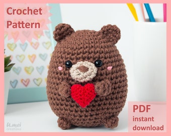 Crochet Pattern [PDF] - Bear with Heart | Teddy Bear Amigurumi | Valentine's Bear | Choco Bear