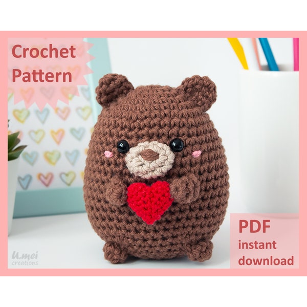 Crochet Pattern [PDF] - Bear with Heart | Teddy Bear Amigurumi | Valentine's Bear | Choco Bear