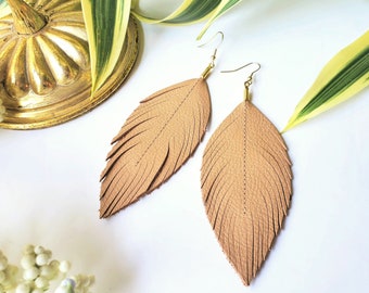 Cream Leather Earrings Leather Anniversary Gift Ivory Leather Joanna Gaines Inspired Earrings Leather Feather Earrings Bridal Earrings