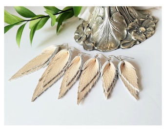 Cream Leather Earrings Leather Anniversary Gift Ivory Leather Joanna Gaines Inspired Earrings Leather Feather Earrings Bridal Earrings