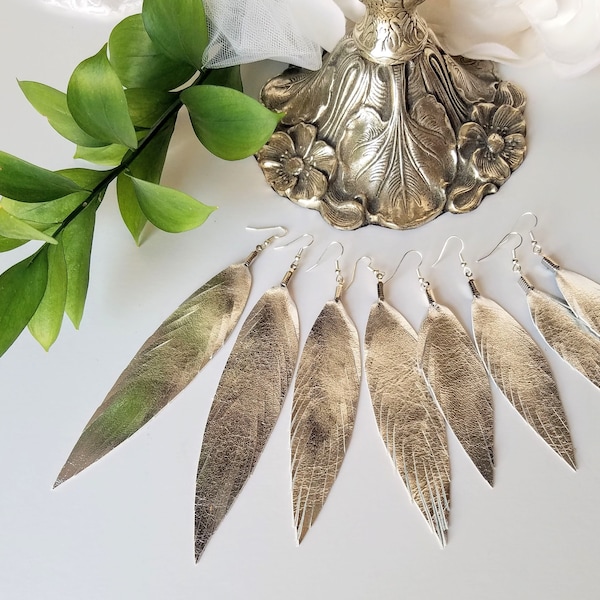 Leather Earrings, Leaf Earrings, Leather Feather Earrings, Boho Earrings, Feather Earrings, Western Jewelry