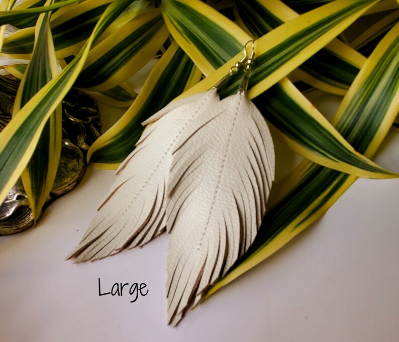Cream Leather Earrings Leather Anniversary Gift Ivory Leather Joanna Gaines Inspired Earrings Leather Feather Earrings Bridal Earrings