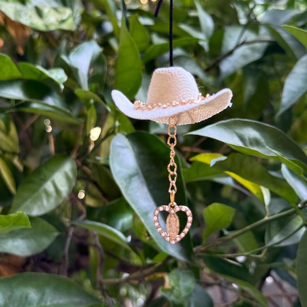 mini sombrero with heart virgencita car hanging accessory