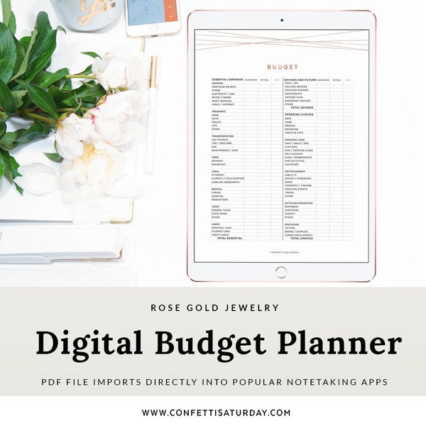 Digital Budget Planner, for Goodnotes and Note-taking apps with iPad Pro, Rose Gold Jewelry | DBUD-1111, Instant Download