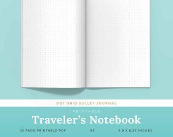 Dot Grid A5 Travelers Notebook Inserts Printable Bullet Journal | PTDG-1200-A5, Instant Download