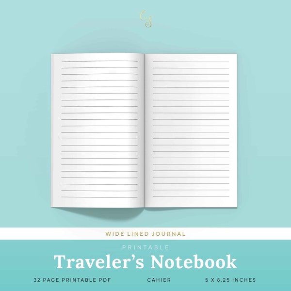Cahier Travelers Notebook Inserts Printable Wide Rule Lined Journal | PTWL-1200-CH, Instant Download