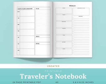 Monthly All-Inclusive Travelers Notebook Insert A5 Notes TN Printable | PTUMTH-1200-A5, Instant Download