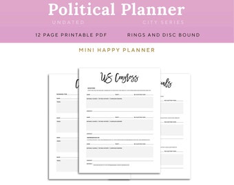 Political Planner Printable Election Worksheet Pages, Mini Happy Planner size | PPOL-1200-MHP, Instant Download