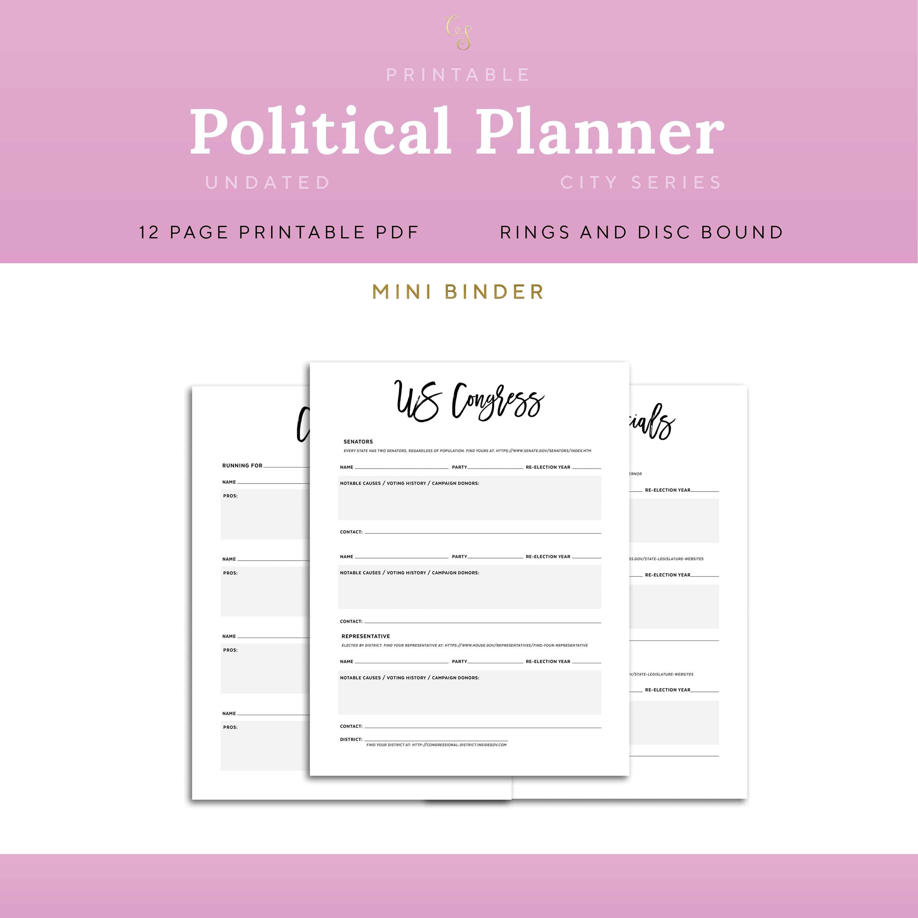 Political Planner Printable Election Worksheet Pages Mini - Etsy