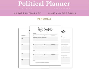 Political Printable Planner Inserts, Election Worksheet Pages, Personal Rings and Discs size | PPOL-1200-PR, Instant Download