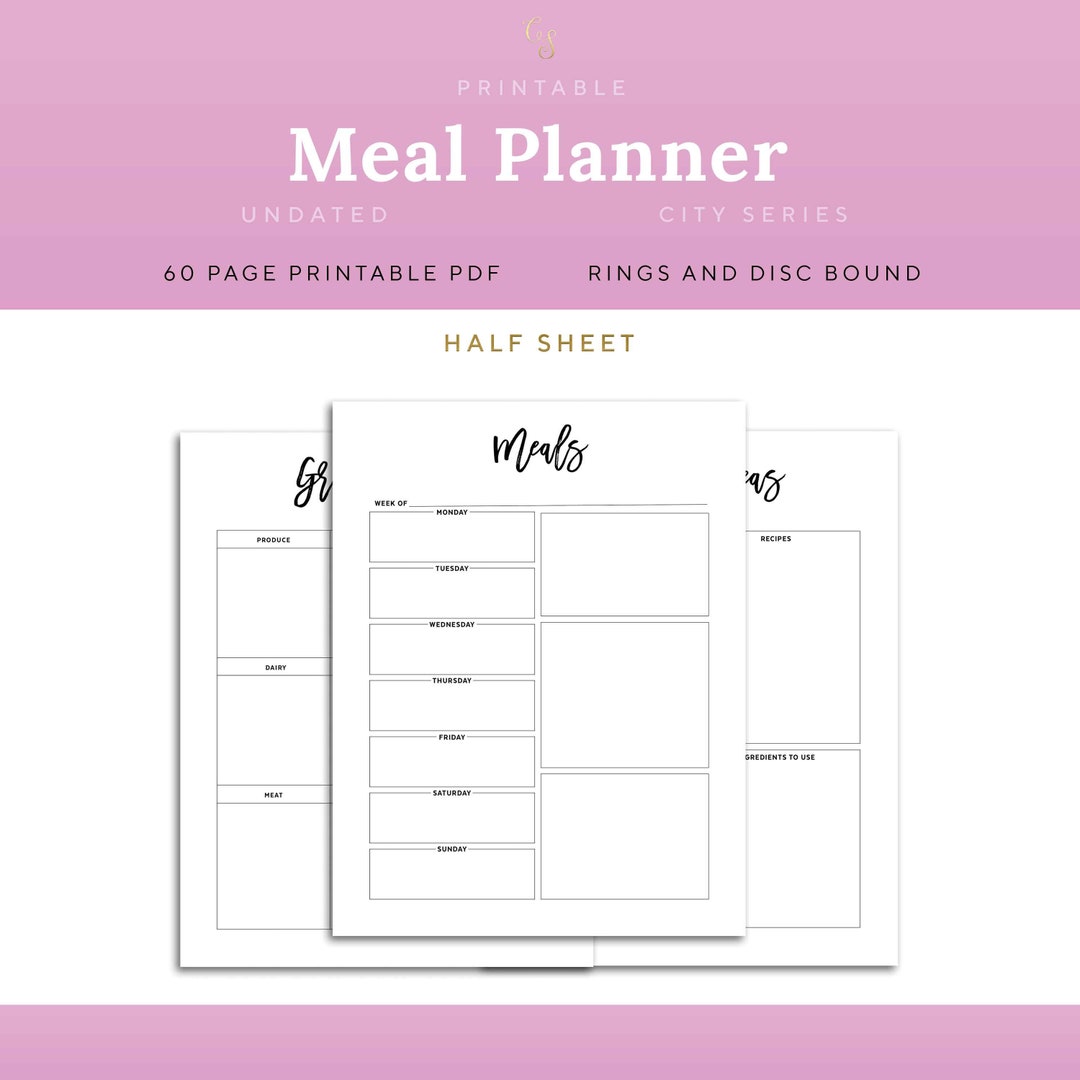 Weekly Meal Planner Pages Half Letter Rings Half Sheet - Etsy