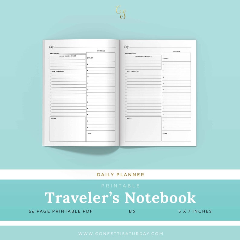 Daily Travelers Notebook Inserts B6 Undated Printable Planner - Etsy