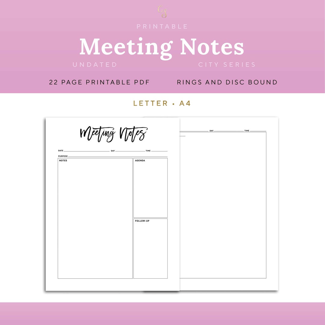 Meeting Notes Planner Inserts Printable Planner Pages Letter - Etsy