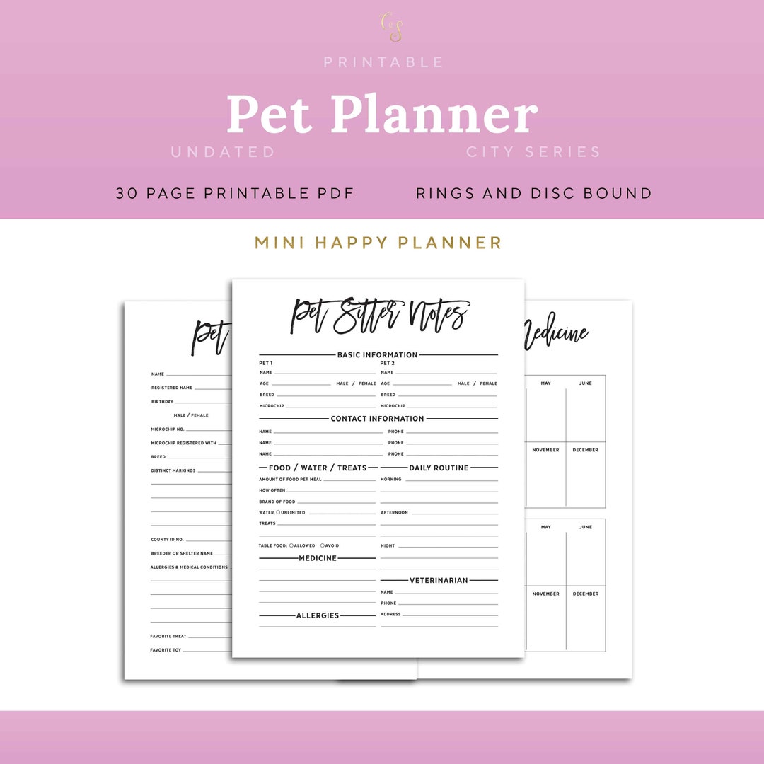 Pet Planner Printable Pages Dog Information Mini Happy - Etsy