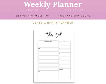 Weekly Planner Page Printable, Classic Happy Planner Disc Bound | PWEK-1200-CHP, Instant Download