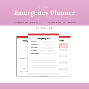 Emergency Planner Printable for Household Binder, Letter and A4 Rings ...