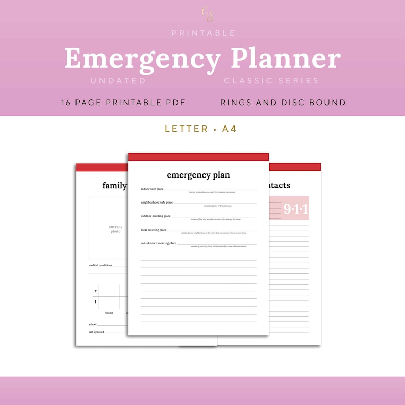 Emergency Planner Printable for Household Binder, Letter and A4 Rings ...