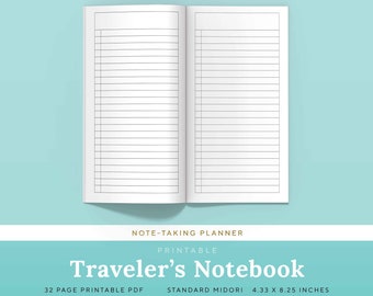 Note-taking Planner Pages Standard Travelers Notebook Insert Printable | PTNT-1200-ST, Instant Download