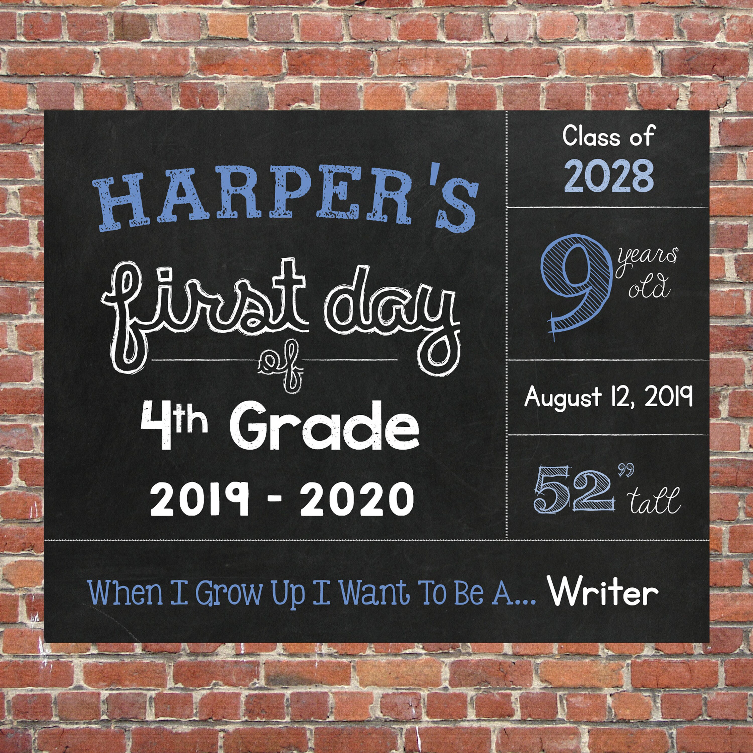 First Day of Fourth Grade Sign Chalkboard Printable Digital | Etsy