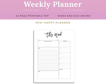 Weekly Overview Planner Page Printable, Mini Happy Planner Disc Bound | PWEK-1200-MHP, Instant Download