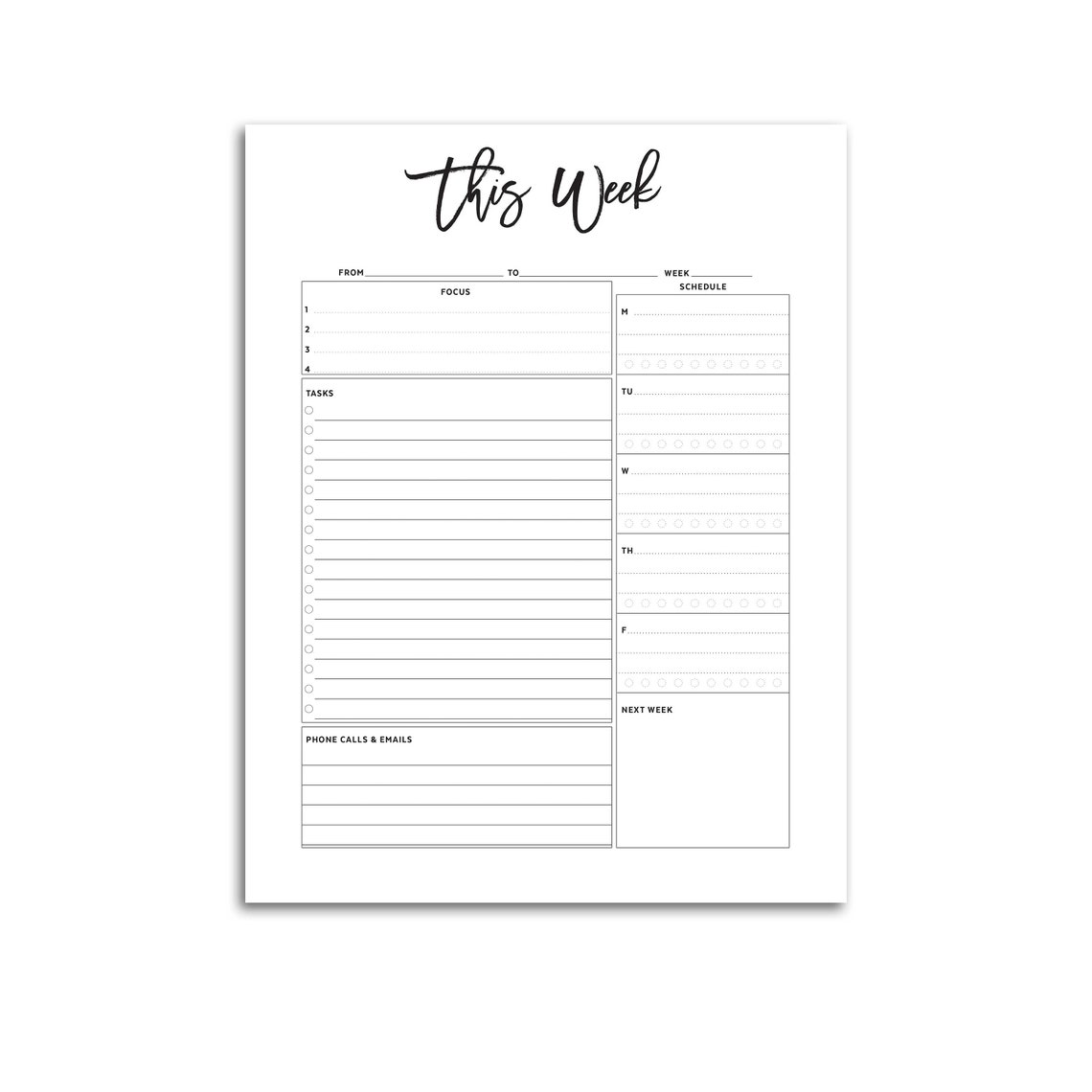 Weekly Planner Insert Printable Rings and Disc Bound Letter - Etsy