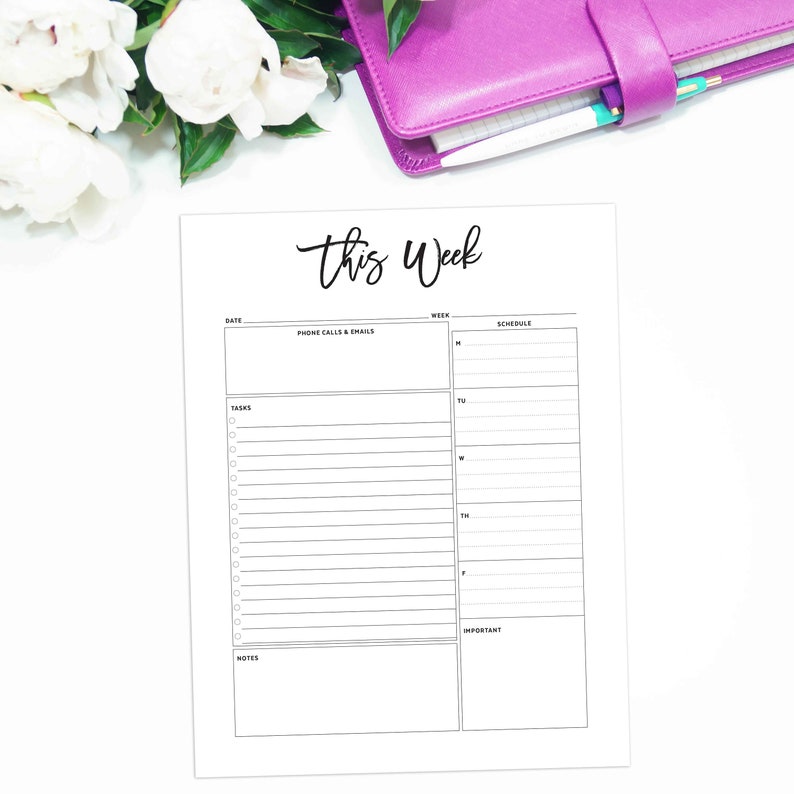 Weekly Planner Page Printable Half Sheet Rings and Junior - Etsy
