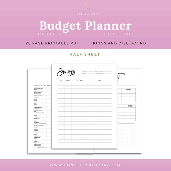 Instant Download Printable Agenda Inserts Half Sheet Rings and Discs Register PBUD-1200-HS Budget Planner Pages Junior Discs