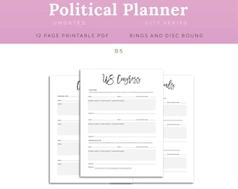 Political Printable Planner Inserts, Election Worksheet Pages, B5 Rings and Discs size | PPOL-1200-B5, Instant Download