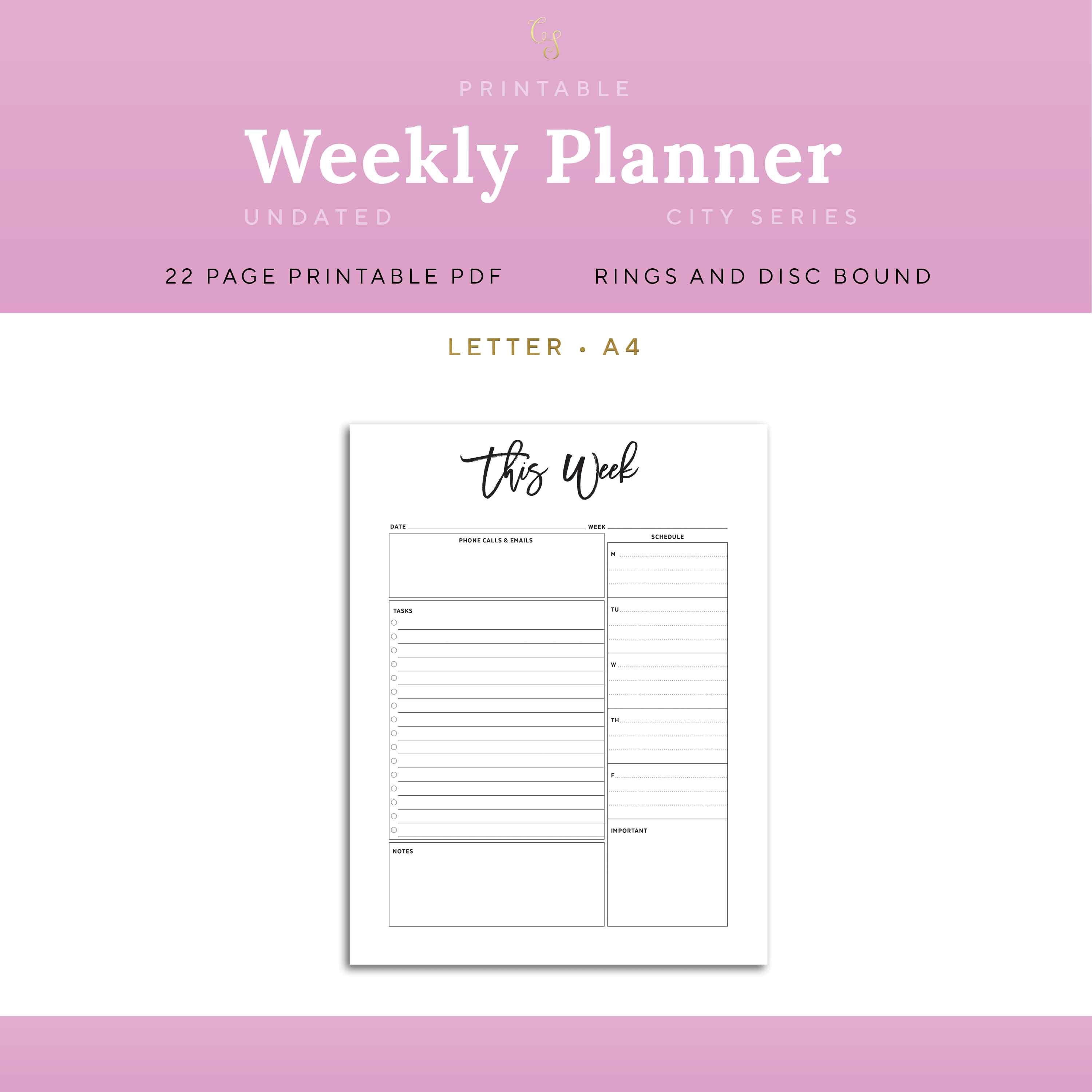 Weekly Planner Insert Printable Rings and Disc Bound Letter - Etsy