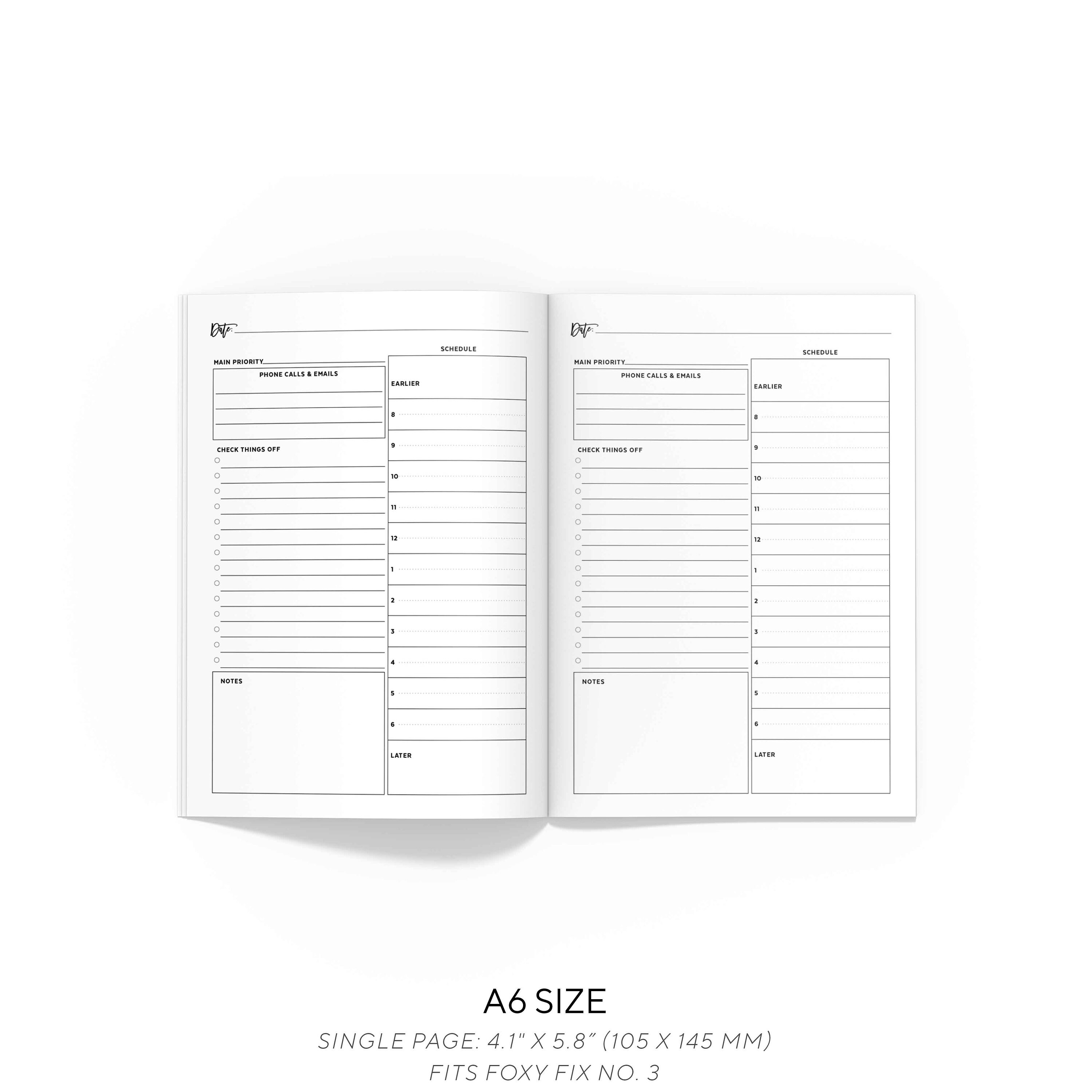 Daily Travelers Notebook Inserts A6 Undated Printable Planner Etsy