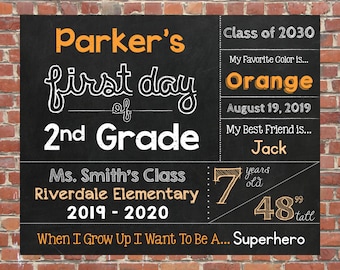 First Day of School Sign for Second Grade, Printable Chalkboard | Digital File