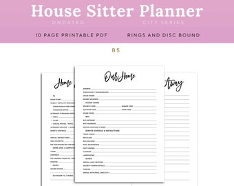 House Sitter Planner B5 Rings Inserts Printable Home Binder House Guest Planner Pages | PHSS-1200-B5, Instant Download