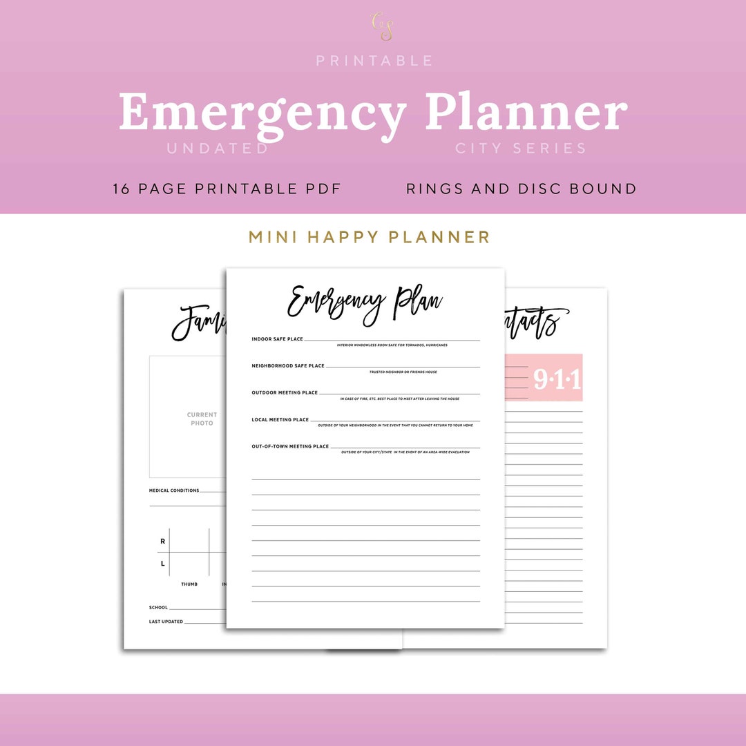 Emergency Pages Printable Mini Happy Planner Printable - Etsy
