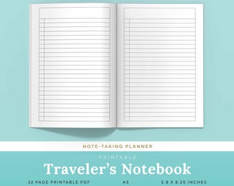 Note-taking Planner Pages A5 Travelers Notebook Insert Printable | PTNT-1200-A5, Instant Download