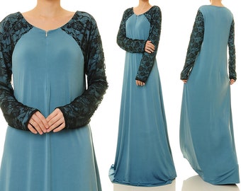 Blue  Abaya Maxi Dress | Long Sleeve Maxi Dress | Blue Maxi Dress | Long Shift Dress | Maternity Maxi Dress | Plus Size Maxi Dress 6276/2049