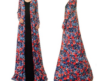 Floral Duster Cardigan Women | Boho Kimono Cardigan Duster Coat | Floral Cardigan | Long Kimono Robe | Duster House Robe | Floral Robe 6455
