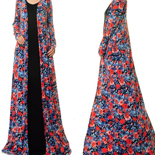 long floral cardigan duster