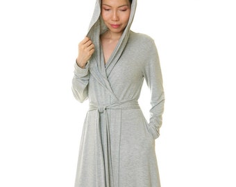 Heather Grey Hoodie Robe: Lightweight Summer Dressing Gown