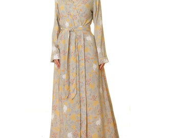 Rabbit Print Rayon Kimono Robe: Lightweight Floral Lounge Dress